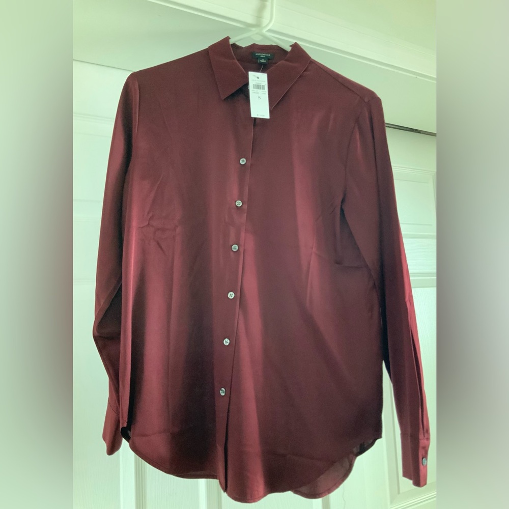 NWT Ann Taylor Silk Blouse, S, Burgundy